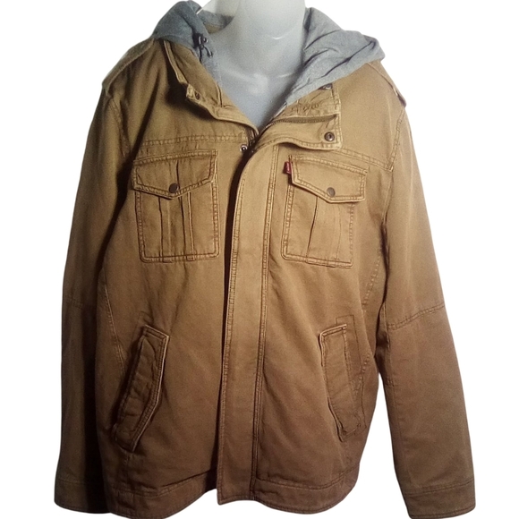 Levi's Tan Military Field Jacket with Hood and Insulated Lining Size XL - Picture 2 of 6